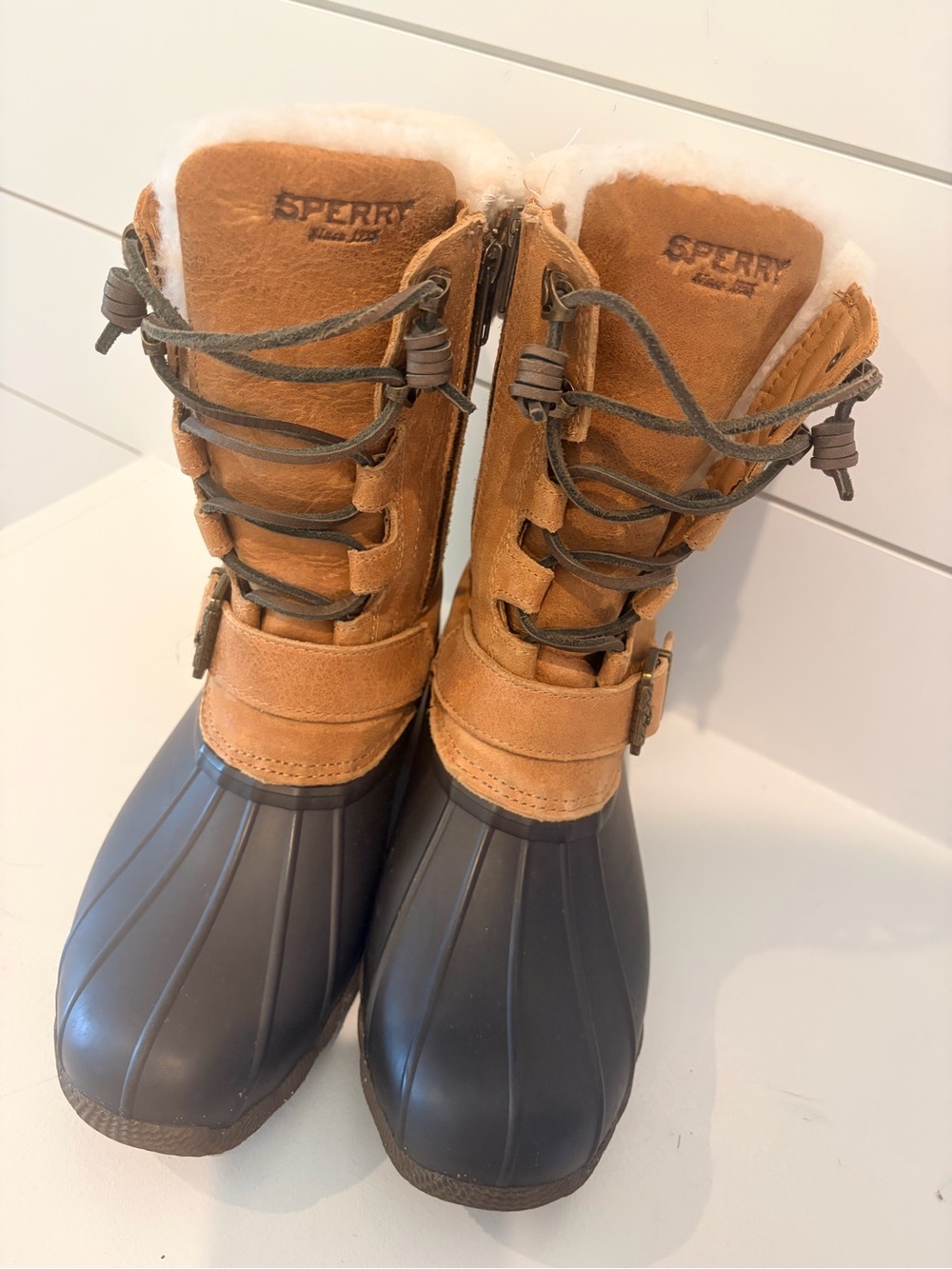 Sperry Brown and Tan Insulated Winter Duck Boots, Size 8